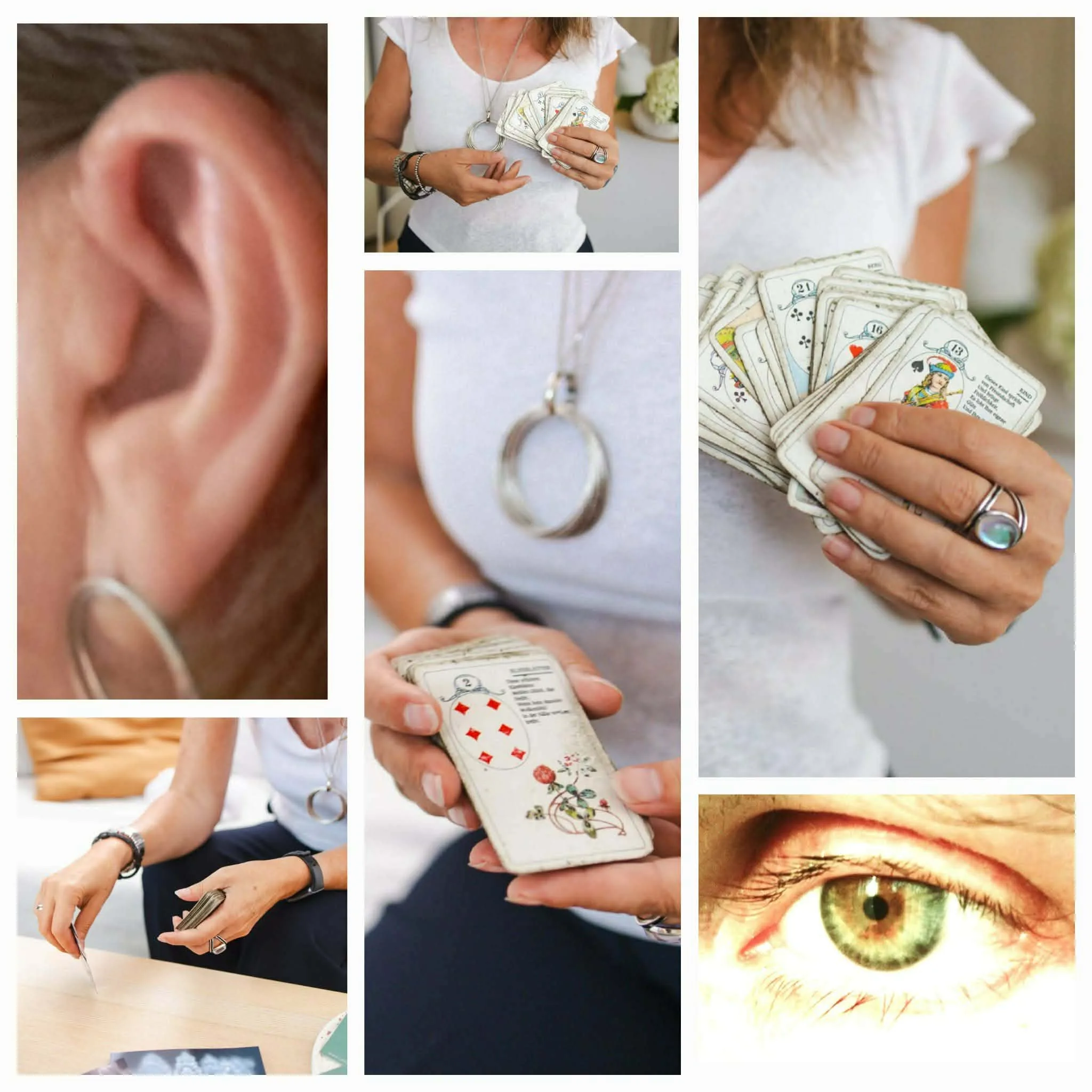Collage — Lenormandkarten, Hellsicht und Michaelas Hände bei der Arbeit